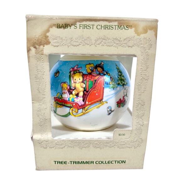 Hallmark Unbreakable Baby’s First Christmas Satin Ornament Tree-Trimmer 1979 - Picture 1 of 7